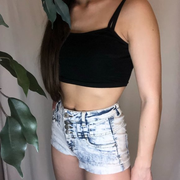 Acid Wash High Wasted Jean Shorts - Picture 5 of 7